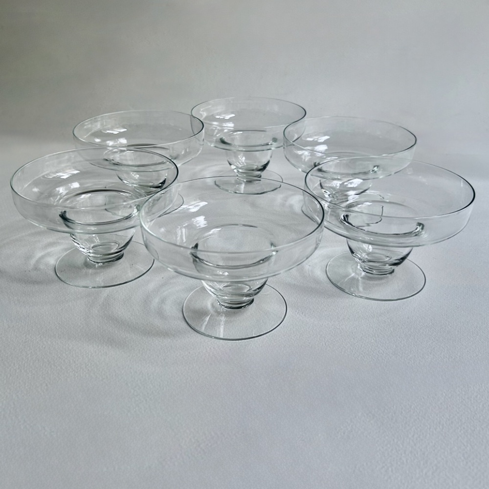 Set of 6 Mid 20th Century Wide Clear Glass Pedestal Dishes